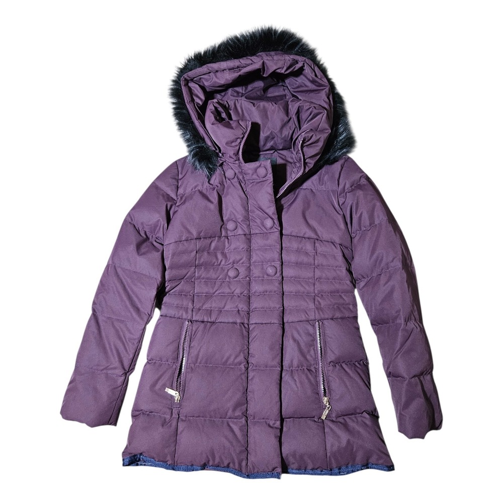 Orolay Down Parka Jacket With Hood Fur Womens XS Purple Puffer Coat Full Zip
